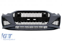 image-51-Frontstoßstange für Audi A6 C8 4K 2018+ RS6 Look Zentraler Grill Glänzend schwarz