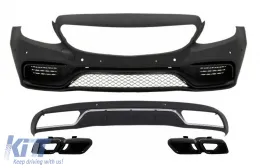 image-59-Frontstoßstange für Mercedes C W205 S205 14-18 C63 Look Diffusor Schalldämpfer Tipps Schwarz