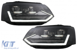 Full LED DRL Headlights suitable for VW Transporter Caravelle Multivan T5 Facelift (2010-2015) with Dynamic Sequential Turning Light - HLVWT5L