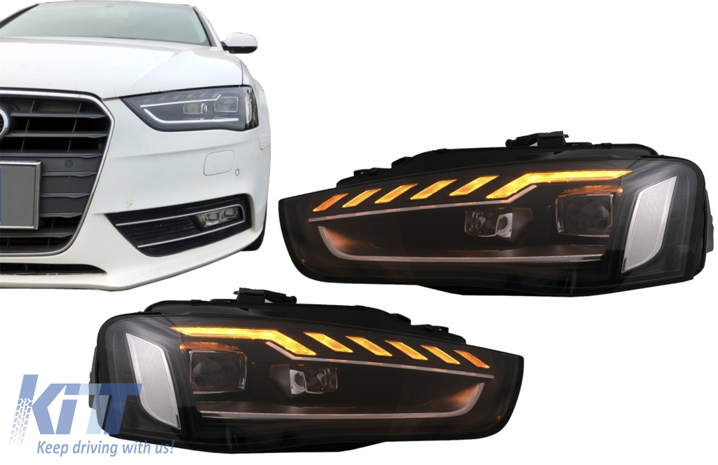 Full LED Headlights suitable for Audi A4 (2012-2015) Dynamic Sequential Turning Black A4 B9.5 Design -