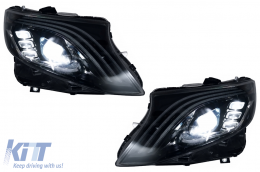 Full LED Headlights suitable for Mercedes V-Class Vito W447 (2014-2024) Black Dynamic Turning Lights-image-6164822