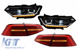 Full LED Headlights with LED Taillights suitable for VW Passat B8 3G (2014-2019) Matrix R line with Sequential Dynamic Turning Lights - COHLVWPA3GLEDTL
