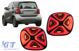 Full LED Taillights suitable for Smart ForTwo C453 A453 ForFour W453 (2014-2019) Dynamic Start-up Display Red Clear-image-6089615