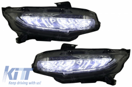 Фарове Full LED , подходящи за Honda Civic Mk10 (FC/FK) (2016-Up) седан и Хечбек с последователни Динамичен Въртящи се светлини-image-6032462