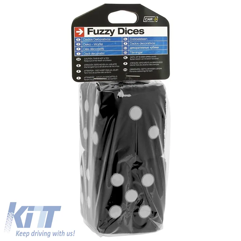 Fuzzy Dice Black 7x7cm 2 Pcs