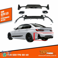 image-0-G20 LCI 340 M Performans Rear Diffuser Left - Right Single Output + Exhaust Tips Piano Black ABS / 2022 - up