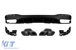 GLE63 type diffuser with black tips suitable for rear A Design bumper on Mercedes GLE W166 2015-2019 -oo--oo-, with black trim - ABMERA6009601