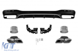 GLE63 type diffuser with chrome tips for rear A Design bumper suitable for Mercedes GLE W166 2015-2019 -oo--oo-, with chrome trim