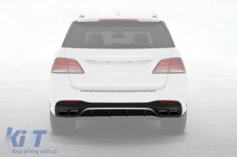 GLE63 type diffuser with chrome tips suitable for rear A Design bumper Mercedes GLE W166 2015-2019 -oo--oo-, with chrome trim-image-6264604