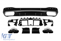GLS63 type diffuser with black tips suitable for rear A Design bumper on Mercedes GLS X167 after 2019 -oo--oo-, with chrome trim - ABMERA6009564