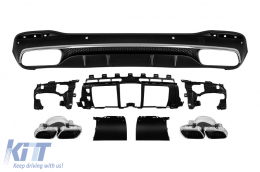 GLS63 type diffuser with chrome tips for rear A Design bumper suitable for Mercedes GLS X167 after 2019 -oo--oo-, with chrome trim - ABMERA6009565