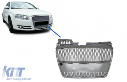 Griglia anteriore senza badge per Audi A4 B7 Limousine Avant Cabrio 04-09 RS4 Look Chrome-image-6084825