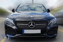 Griglia in diamante cromata/nera adatta per Mercedes C-Class W205 berlina, S205 station wagon, C205 coupé 2014-2018 con apertura per telecamera-image-6236911
