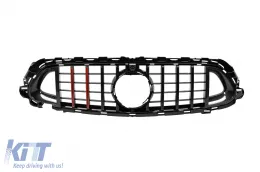 image-79-Griglia in lacca nera tipo Brabus con linee rosse adatta per Mercedes E-Class W213 berlina, S213 station wagon dopo il 2020 con apertura per telecamera