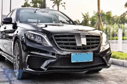 Griglia nera lucida tipo A Design adatta per Mercedes Classe S W222 2013-2020 per il modello con Distronic e Visione Notturna.-image-6145732