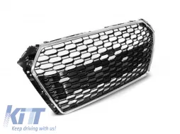 Griglia tipo RS4 cromata/nera adatta per Audi A4 B9 berlina, station wagon 2015-2019 con aperture per sensori di parcheggio-image-6145529