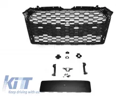 Griglia tipo RS4 cromata/nera adatta per Audi A4 B9 berlina, station wagon 2015-2019 con aperture per sensori di parcheggio-image-6145531