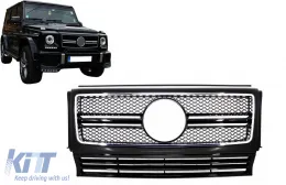 Grille avant pour Mercedes G W463 1990-2012 G65 Look Noir brillant Cadre chromé-image-6128434