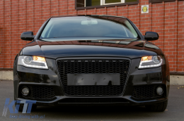 Grille avant sans badge pour Audi A4 B8 2007-2012 RS Look Noir brillant-image-6075330