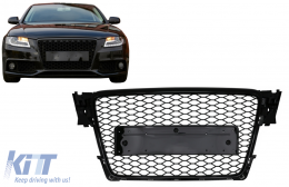 Grille avant sans badge pour Audi A4 B8 2007-2012 RS Look Noir brillant-image-6075357