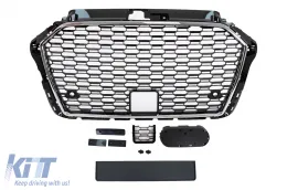 image-59-Grille Calandre pour Audi A3 8V Facelift 2017-2019 RS3 Design Noir Chrome Sans badge