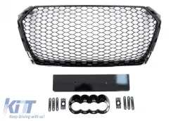 image-30-Grille Calandre pour Audi A4 S4 B9 8W 2016-2018 Berline Avant RS Design Noir brillant