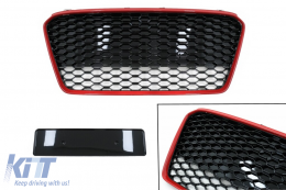Grille Calandre pour Audi R8 42 1 génération Facelift 13-15 RS Look Noir Brillant Rouge-image-6096252