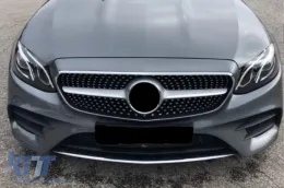 Grille en diamant chromé/gris adapté pour Mercedes E-Class W213 berline, S213 break, C238 coupé, A238 cabriolet 2016-2019 avec ouverture pour caméra-image-6236963