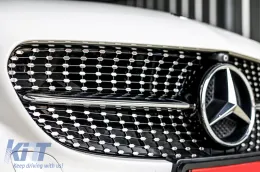 Grille en diamant chromé/noir adapté pour Mercedes Classe C W205 berline, S205 break, C205 coupé 2014-2018 avec ouverture pour caméra-image-6236916