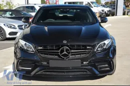 Grille laqué noir type E63 A Design adapté pour Mercedes Classe E W213 berline, S213 break, C238 coupé, A238 cabriolet 2016-2019 avec ouverture pour caméra-image-6145971