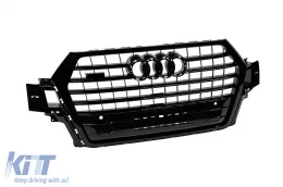 Grille laquée noire type SQ7 adaptée pour Audi Q7 2015-2019 avec ouvertures pour capteurs de stationnement-image-6163660
