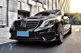 Grille noir laqué type A Design adapté pour Mercedes Classe S W222 2013-2020 pour le modèle avec Distronic et Vision Nocturne.-image-6145733