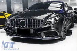 Grille type GT chromé/noir adapté pour Mercedes CLS C218 2015-2018 avec ouverture pour caméra-image-6145699