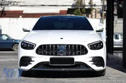 Grille type GT chromé/noir adapté pour Mercedes E-Class W213 berline, S213 break, C238 coupé, A238 cabrio A Design Sport line & Avantgarde, E53 A Design après 2020 avec ouverture pour caméra-image-6145996