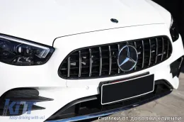 Grille type GT chromé/noir adapté pour Mercedes E-Class W213 berline, S213 break, C238 coupé, A238 cabrio A Design Sport line & Avantgarde, E53 A Design après 2020 avec ouverture pour caméra-image-6145998