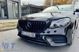 Grille type GT en laque noire adaptée pour Mercedes E-Class W213 berline, S213 break, C238 coupé, A238 cabriolet 2016-2019 avec ouverture pour caméra-image-6265567