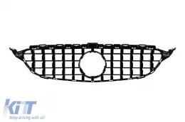 Grille type GT-R en laqué noir adapté pour Mercedes Classe C W205 berline, S205 break, C205 coupé 2014-2018 sans ouverture pour caméra-image-6145926