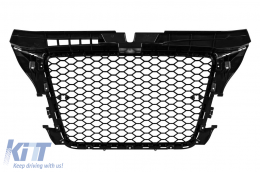 Grille type RS laqué noir adapté pour Audi A3 hatchback, Sportback, cabriolet 2009-2012 avec ouvertures pour capteurs de stationnement-image-6132330
