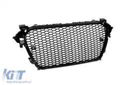 Grille type RS laqué noir adapté pour Audi A4 B8 berline, break après 2013 avec base d'emblème, supports PDC et panneau de plaque d'immatriculation-image-6132340
