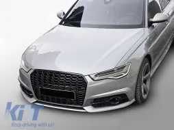 Grille type RS laqué noir adapté pour Audi A6 C7 berline, break 2014-2018 pour pare-chocs standard et S-line-image-6236843
