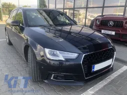 Grille type RS4 chrome/noir adapté pour Audi A4 B9 berline, break 2015-2019 avec ouvertures pour capteurs de stationnement-image-6145534