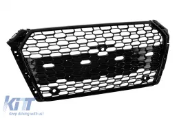 Grille type RS4 laqué noir adapté pour Audi A4 2015-2019 avec ouvertures pour capteurs de stationnement-image-6132362