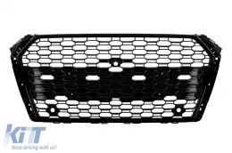 Grille type RS4 laqué noir adapté pour Audi A4 2015-2019 avec ouvertures pour capteurs de stationnement-image-6132363