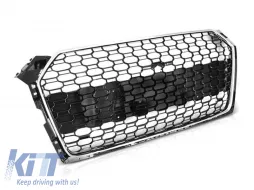 Grille type RS5 en chrome/peinture noire adapté pour Audi A5 F5 2016-2019 avec ouverture pour caméra et ouvertures pour capteurs de stationnement-image-6145545