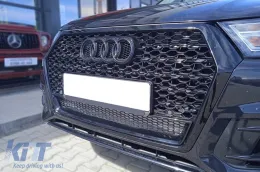 Grille type RSQ7 laqué noir adapté pour Audi Q7 2015-2019 avec ouvertures pour capteurs de stationnement-image-6163669