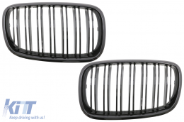 image-35-Grilles avant pour BMW X5 X6 E70 E71 2007-2014 Double Rayure M Look Noir brillant