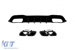 GT63s type diffuser with black tips suitable for rear A Design bumper on Mercedes A Design GT X290 after 2018 -oo--oo-, black lacquer - ABMERA6007801