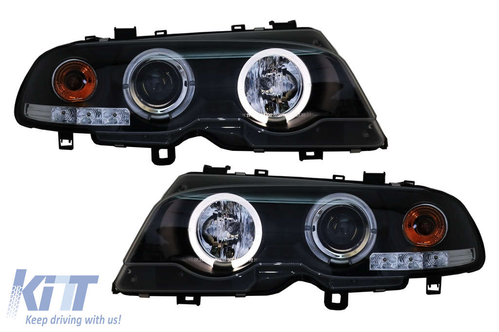 Halo Angel Eyes fényszórók megfelelő BMW 3-as sorozat E46 Coupe Cabrio (1999.04-2003.03) fekete