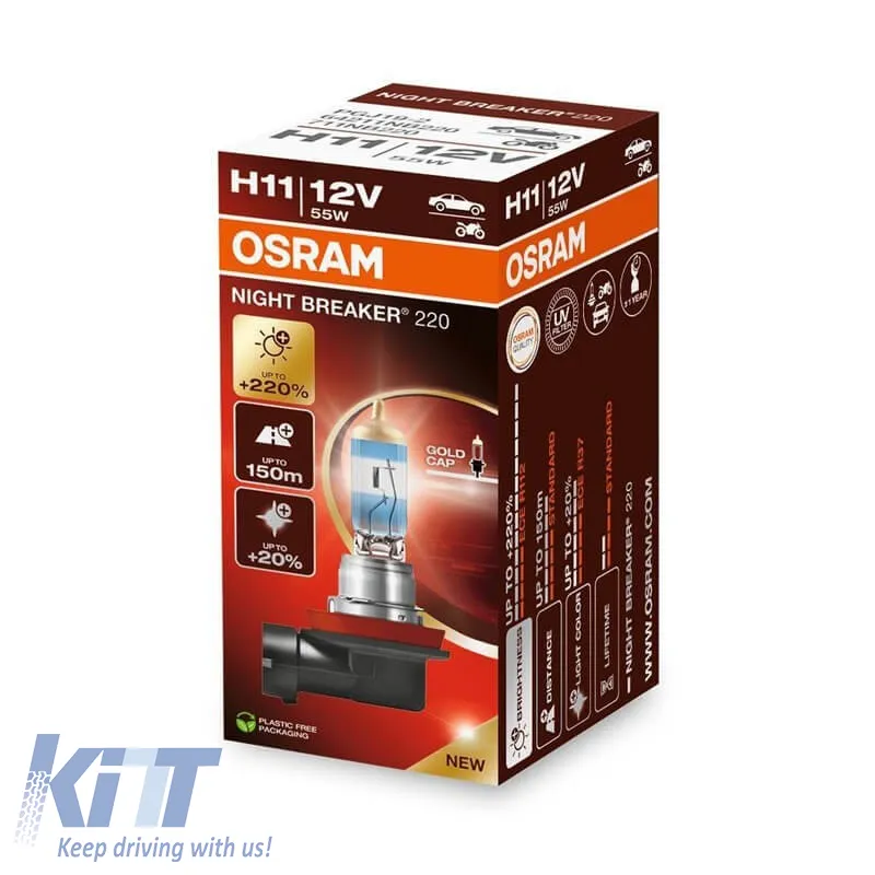 Halogen Headlight Lamp H11 12V 55w Night Braker +220% Osram 64211NB220 1pc