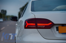 Hátsó lámpák LED VW Volkswagen Jetta Mk6 VI (2012-2014) dinamikus folyamatos kanyarodó lámpák  piros sötétített-image-6021089